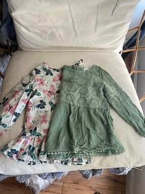 Bundle of 2 Girls peplum tops with butterfly print pink, green, floral butterfly